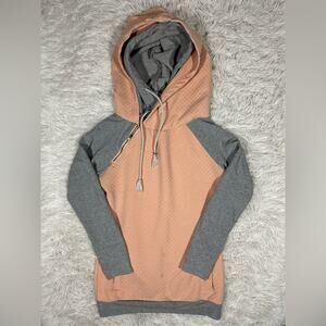 Ampersand AVE Double Hooded Pullover Hoodie Size Small Peach and Grey